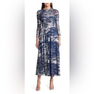Ted Baker Iggiey Metallic Burnout Midi Dress in Navy NWT Size 0